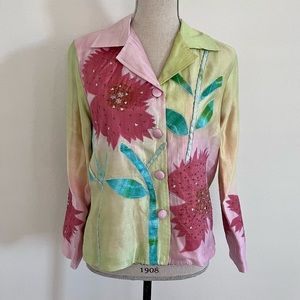Chadwicks 100% Silk Embellished Floral Jacket Blazer Pink Yellow‎ size 4